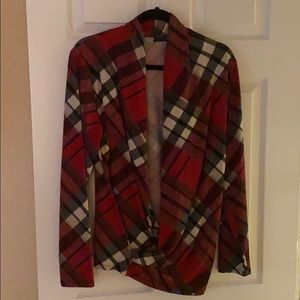 Venus Long Sleeve Red, White, and Black Plaid Top